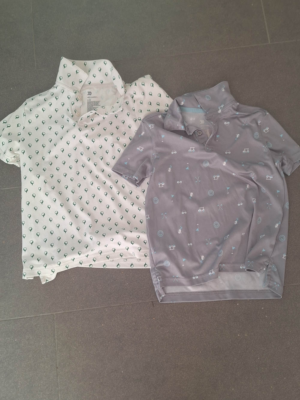 all in motion White and Gray Short-Sleeve Polo Duo with Playful Icon Prints